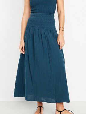 (NWT) Old Navy - cotton navy high-waisted crinkle smocked maxi skirt (large)